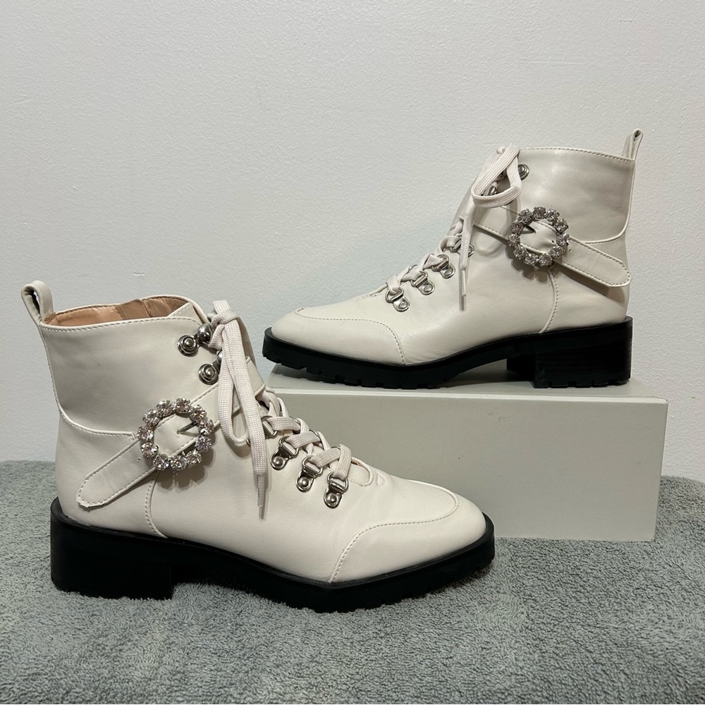 New! Nanette Lepore Irina Jeweled Combat Style Boots
